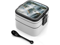 Marmita Bento De Camada Dupla Iguazu Falls Para Adultos Com Colher E Alça, À Prova De Vazamentos, Marmita Empilhável De