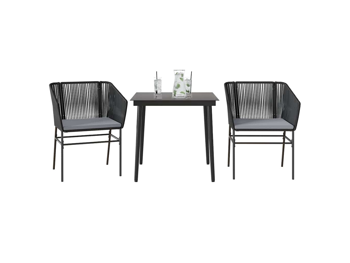 Vidaxl 3 Pcs Conjunto Jantar Jardim Almofadões Vime Pe Vidro Preto