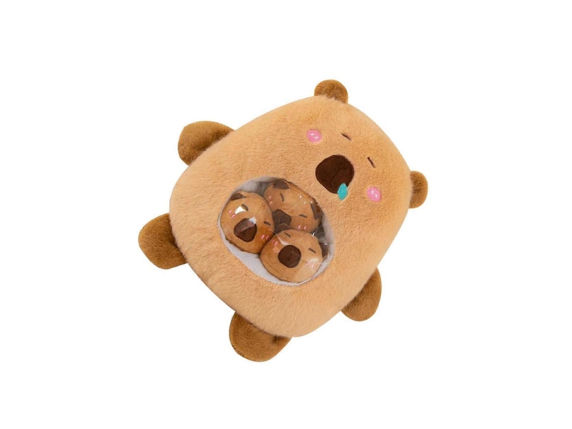 Pelúcia Capivara Marrom Com Mini Capivaras Dentro, Macia, Brinquedo
