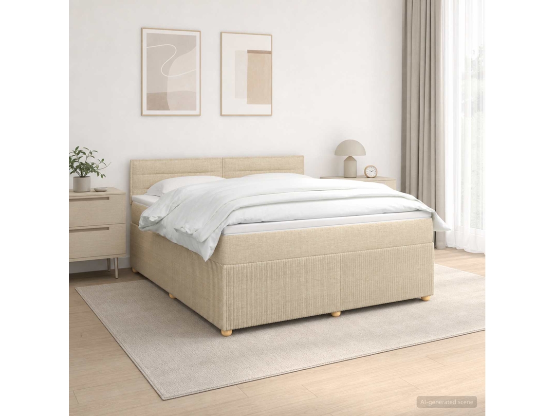 Vidaxl Cama Box Spring Com Colchão Creme 140 X 190 Cm Tecido