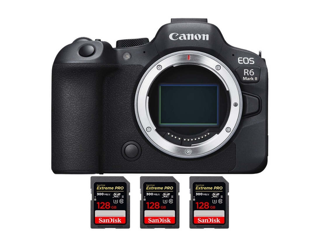 Eos R6 Mark Ii + 3 Sandisk 128gb Uhs ii 300mb/s Máquina Fotográfica Híbrida Full frame + Ebook “20 Dicas para Fotos Que Impressionam” CANON