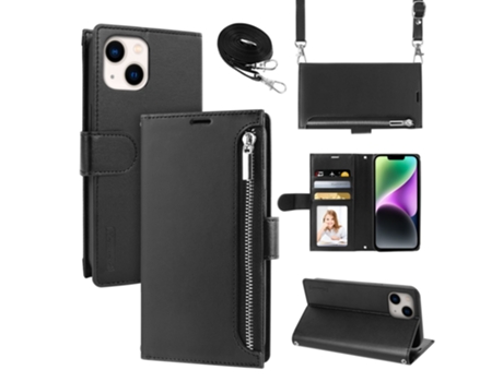 Capa Pega Para Iphone 14 Plus Hanman Pele Sintética Preto