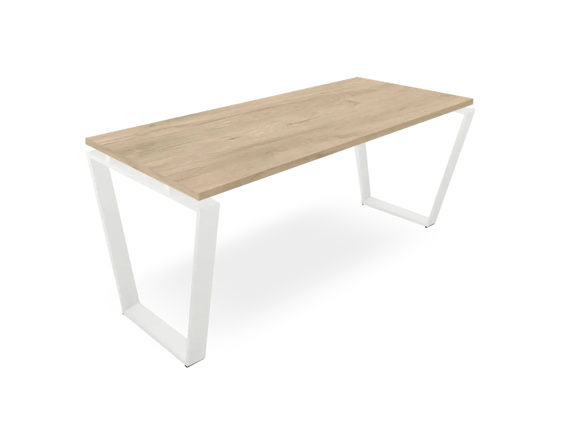 Mesa com estrutura em pirâmide invertida. 200x80cm. Carvalho. OFILIKE