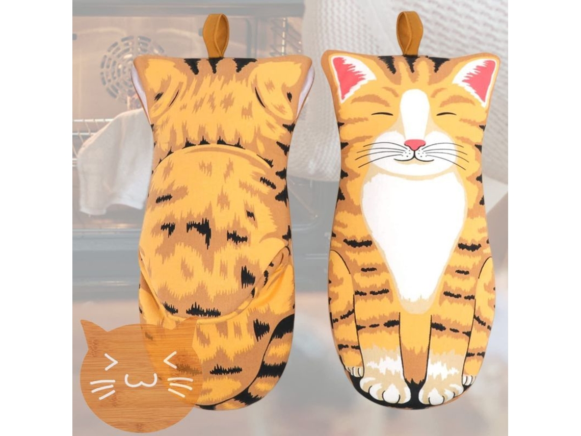 2026 guantes de Horno Gatito com Alfombrilla de Bambú Resistente Ao Calor para Cozinha