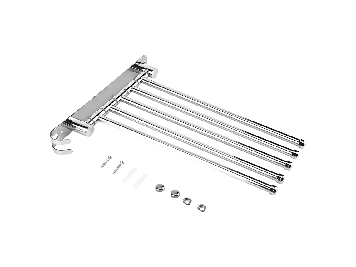 Rack de Toalhas Rotativo de Aço Inoxidável com 5 Barras e Ganchos para Banheiro Parede S/MARCA