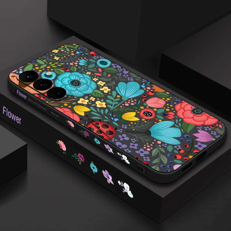 Capa De Celular Galaxy A53 5g Em Tpu Macio (preta) Com Estampa De Joaninha E Flor.