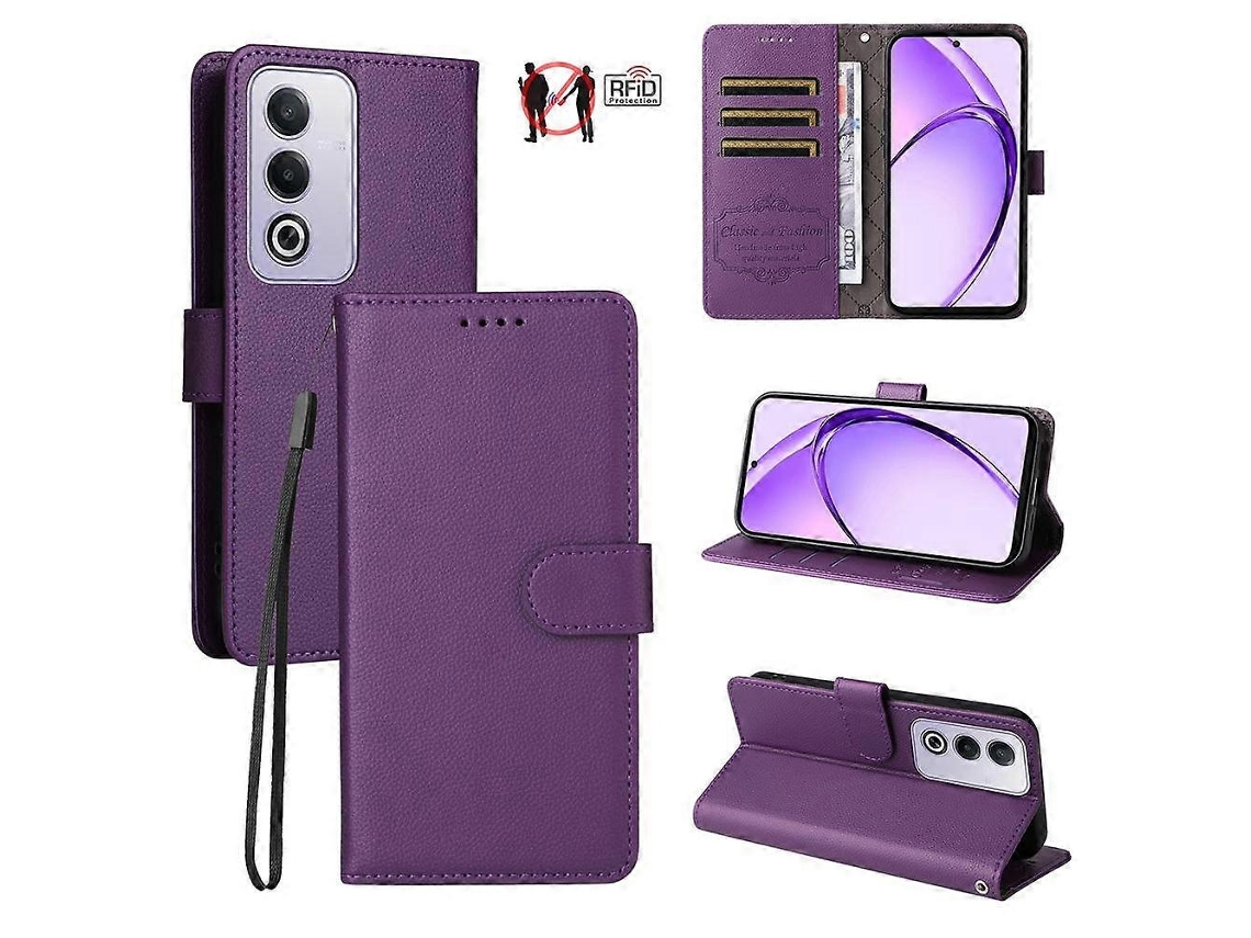 Capa De Celular Carteira Tripla Em Couro Com Textura De Lichia E Bloqueio Rfid Para Oppo A5 5g / A3 Pro 5g (índia) / A80 5g