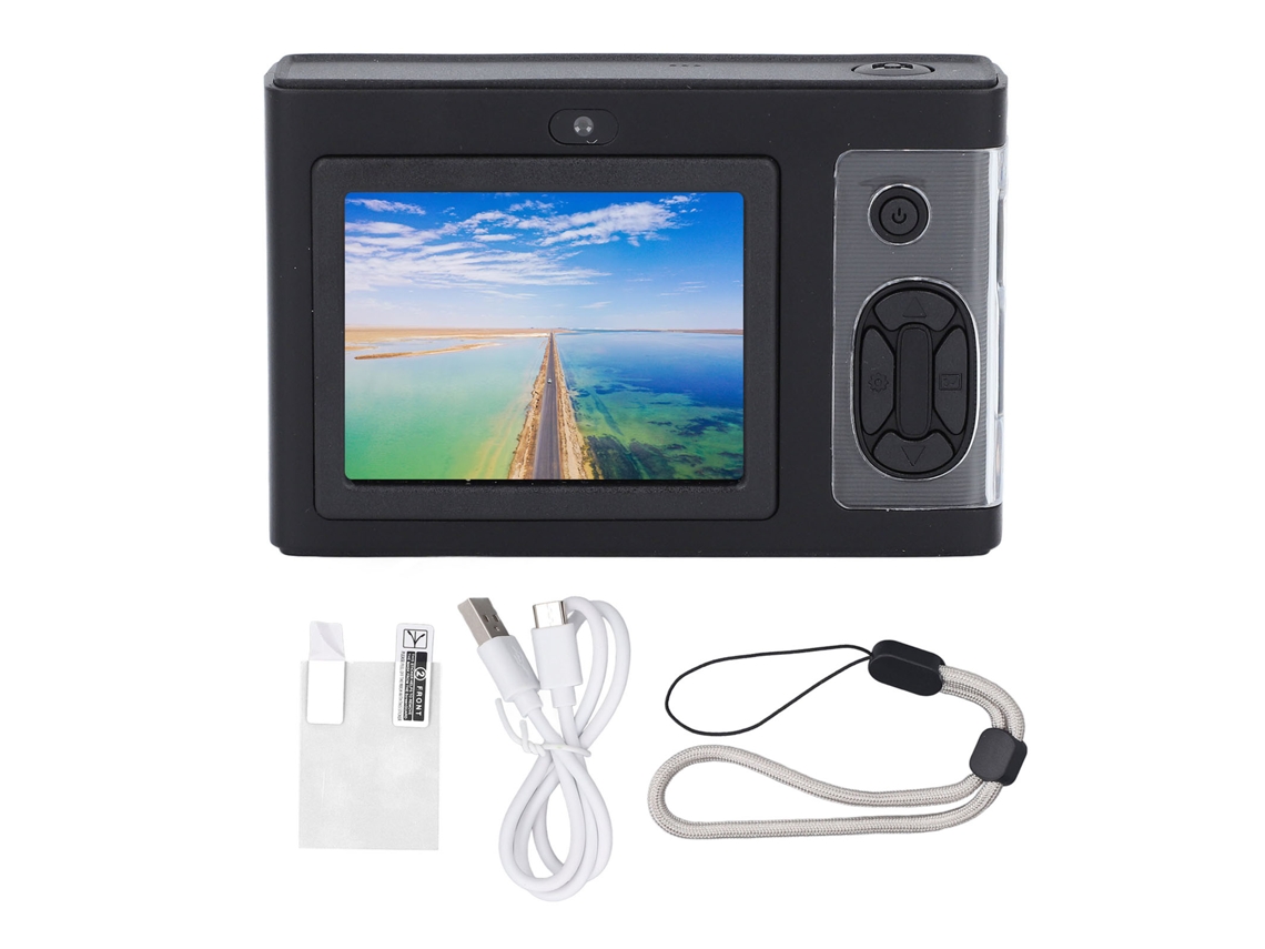 CÂMERA Mali digital com tela de 2.4 polegadas 1080p HD lentes duplas zoom 4x reprodutor MP3 e luz de preenchimento LED preta