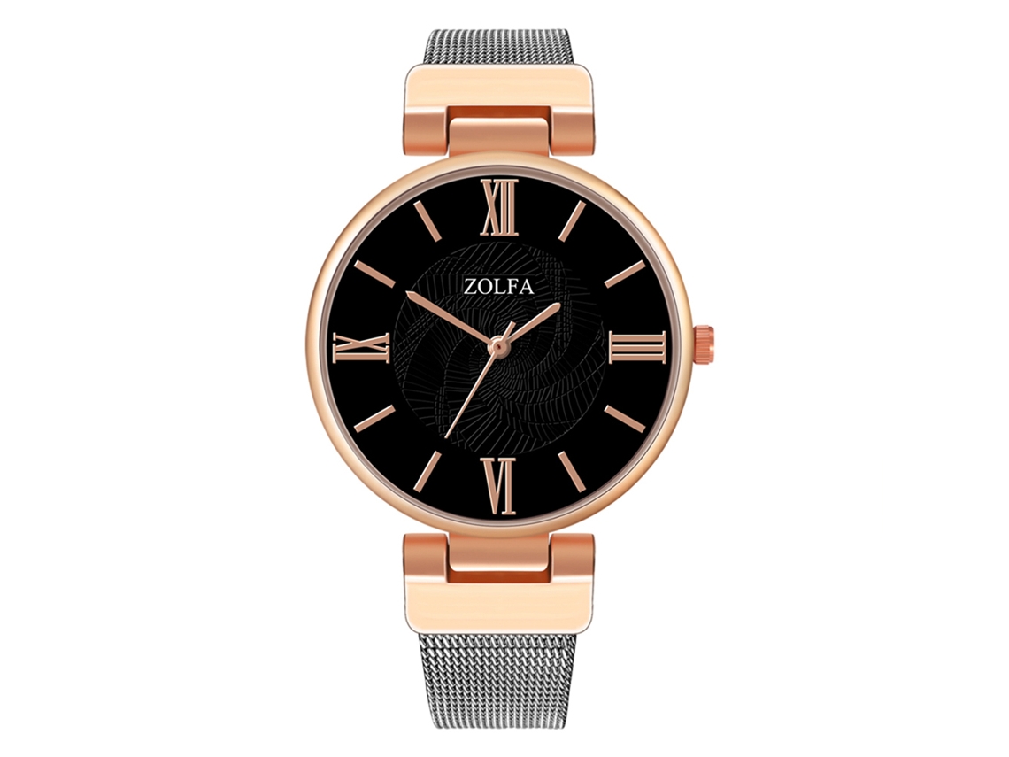 Relógio de Pulso Feminino de Quartzo com Cinto de Malha Moda Cor Sólida Prata Preto