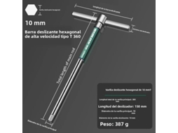 Chave Hexagonal Multifuncional Tipo T Em Aço Inoxidável (10 Mm) Com Rolete Deslizante Hexagonal De Alta Velocidade