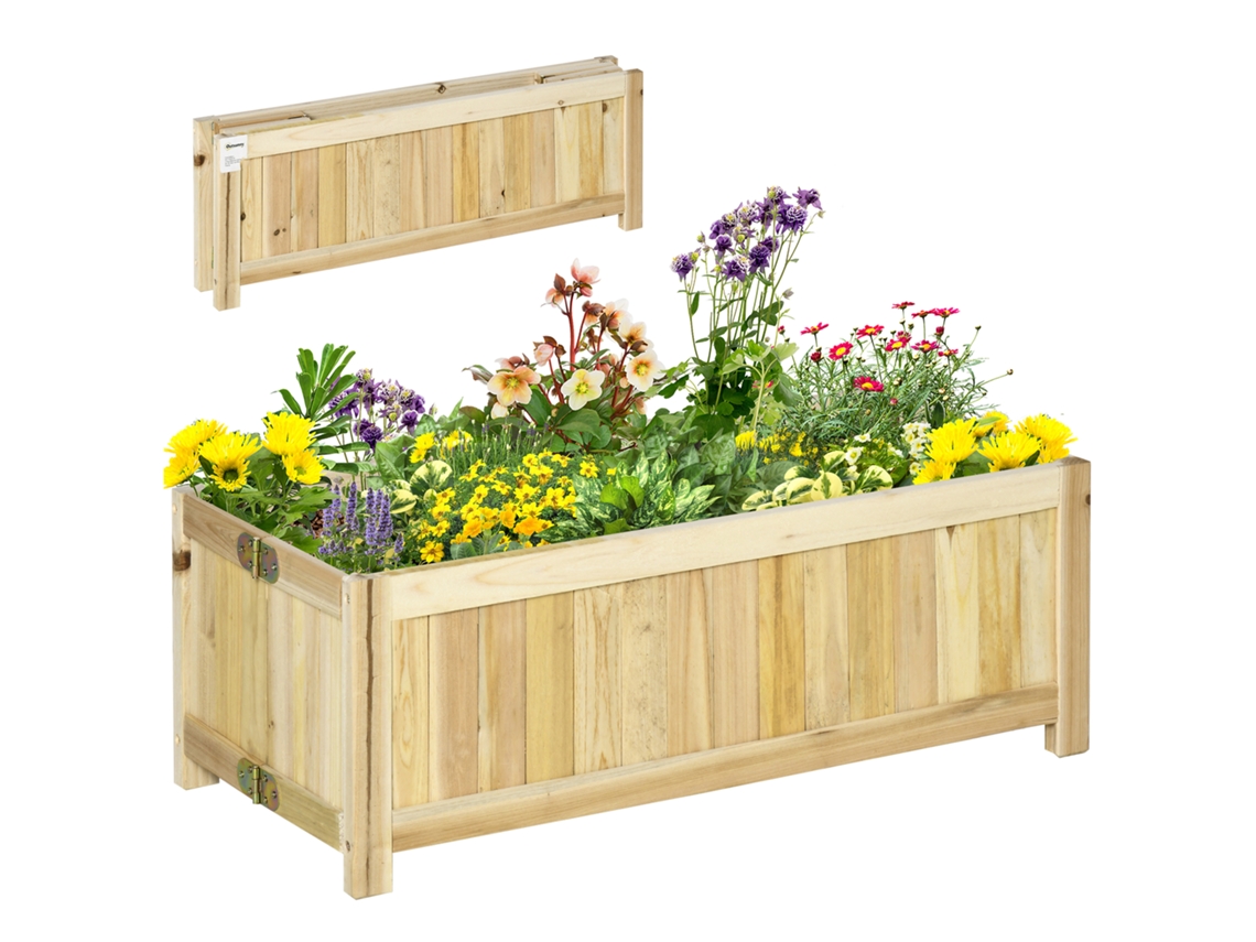 Canteiro Elevado Dobrável De Madeira Maciça, Resistente Ao Clima, Jardim Varanda, 70x30x25 cm, Natural