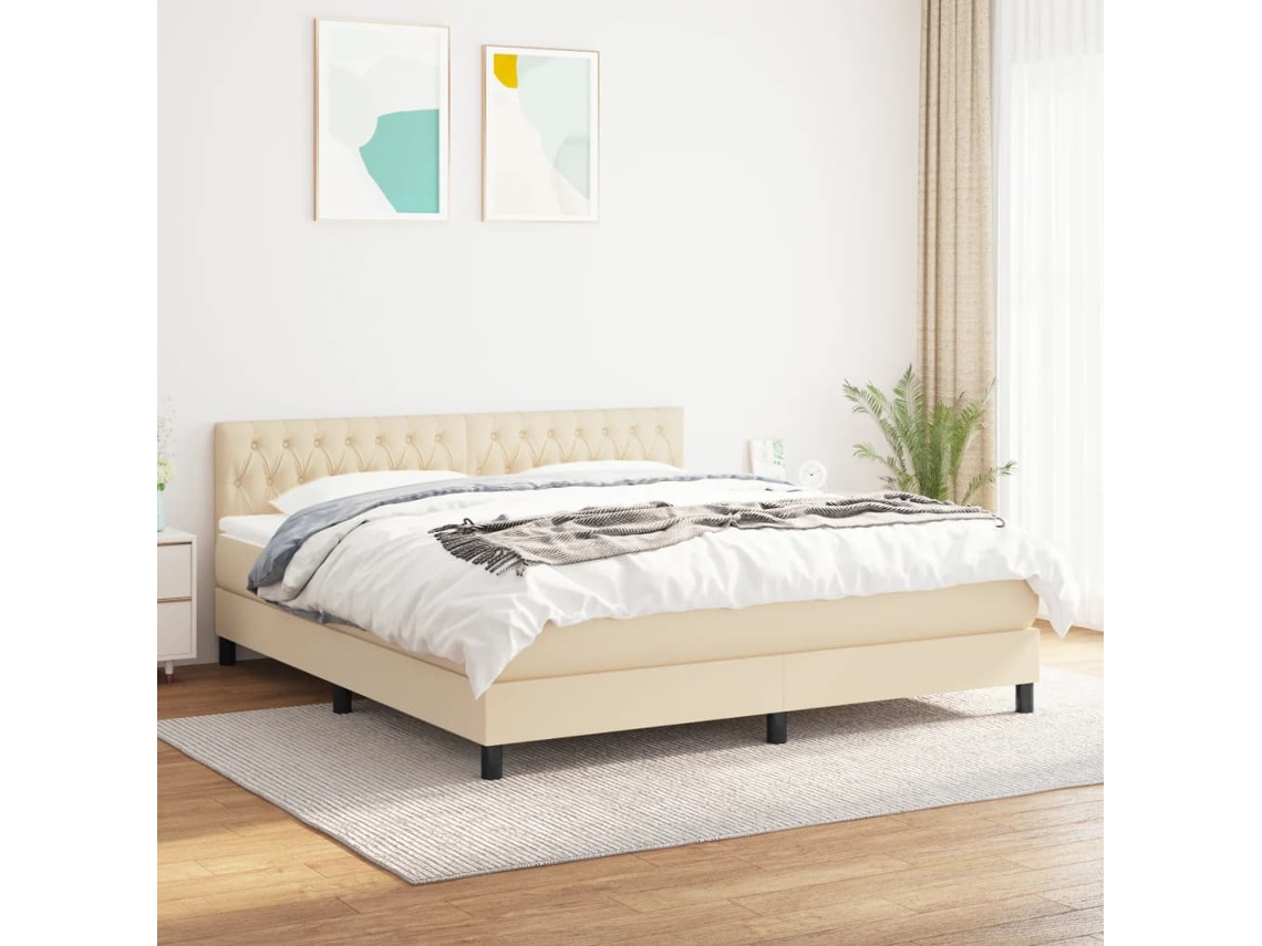 Vidaxl Cama Com Molas/colchão 180x200 Cm Tecido Cor Creme