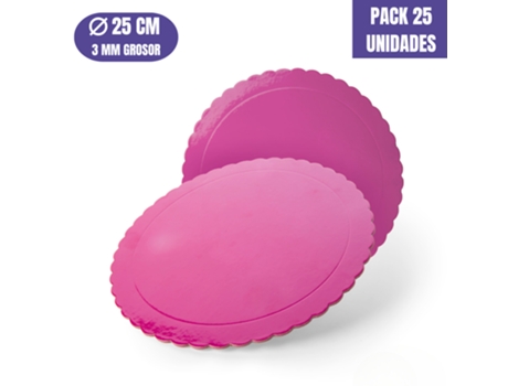 Base Para Bolo Redonda De 25 X 0,3 Cm - Fucsia (acabado Ondas) 25 Uds