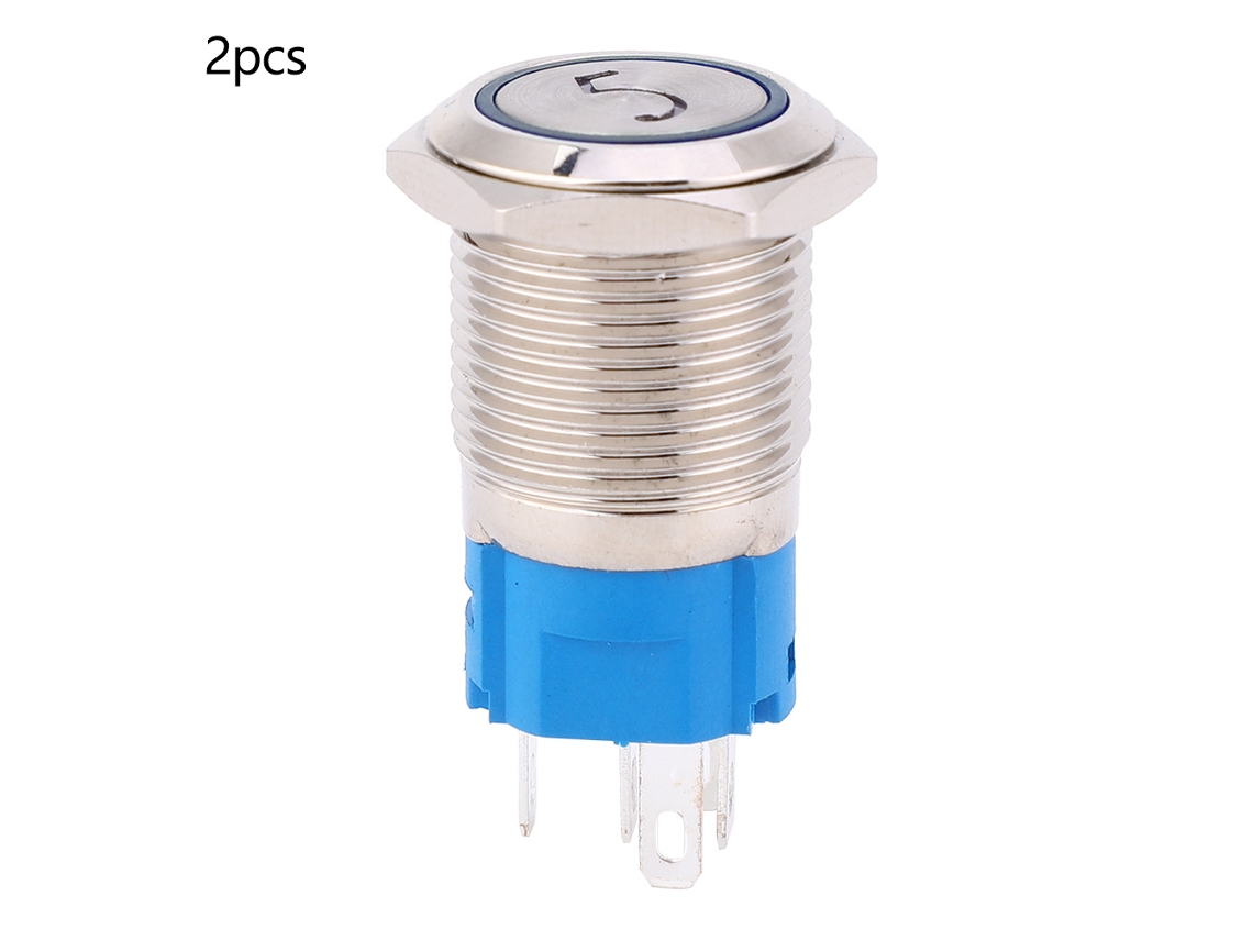 Interruptor Push Button 16mm IP65 com Luz Número 5 Inox 12VDC