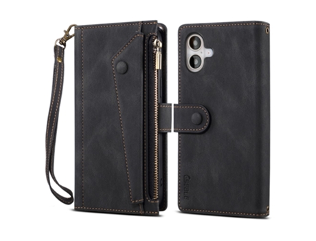Eseble Capa Em Couro Pu Com Suporte, Para Apple Iphone 16 Preto