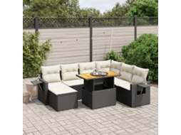 Vidaxl 8 Pcs Conjunto Sofás De Jardim Com Almofadões Vime Pe Preto