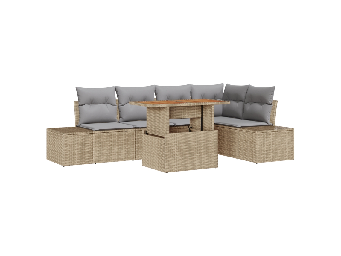 Conjunto 6 Conjunto De Sofá De Jardim Vidaxl Bege Vime Pe (100 X 55 X 73 Cm)