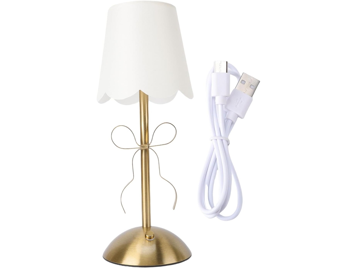 Abajur De Mesa Com Detalhe Nó E Cúpula Tecido, Controle Por Toque, Recarregável, Decorativo Em Metal, Sem Fio, Ideal