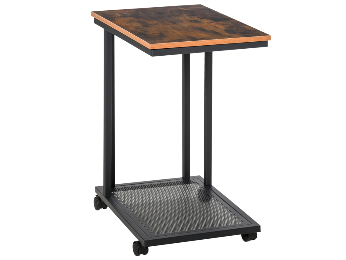 Mesa Auxiliar Com Rodasestilo Retro De Aço E Madeira 51x36x65cm