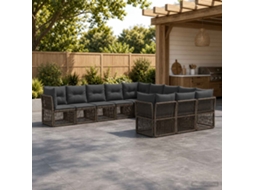 Vidaxl Conjunto De Sofá De Jardim 11 Unid. Cinzento Vime Pe