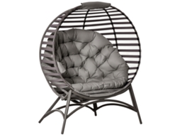 Poltrona Papasan, vime, almofada, 118x75x139cm, areia