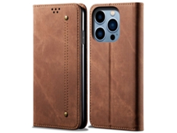 Capa Para Iphone 14 Pro Pele Sintética Anti-riscos Castanho