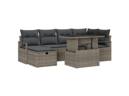 Conjunto 7 Conjunto De Sofá De Jardim Vidaxl Cinzento Vime Pe (100 X 55 X 73 Cm)