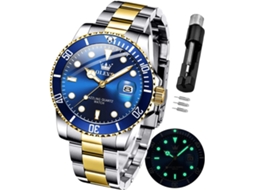 Lurelia Relógio Masculino, Movimento De Quartzo, Luminoso, Detalhes Com Strass, Aço Inoxidável, Abs, Azul, Dourado