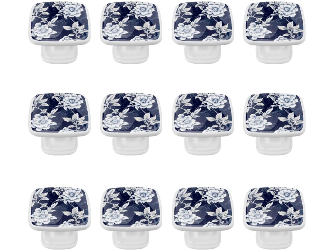 Puxadores Quadrados Para Armários De Cozinha, Puxadores Para Gavetas De Cômoda, 12 Peças, Estampa Floral Azul, Puxadores