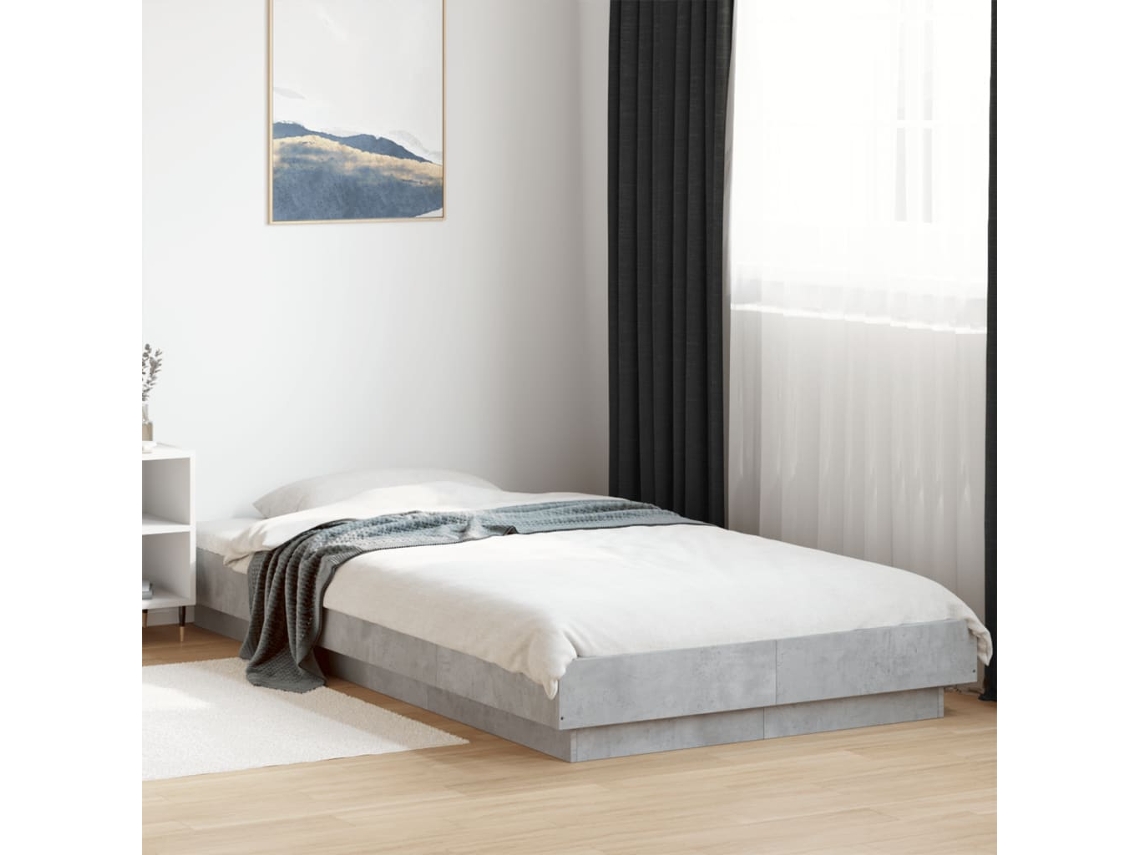 Estrutura De Cama C/ Luzes Led Derivados Madeira Cinza Cimento