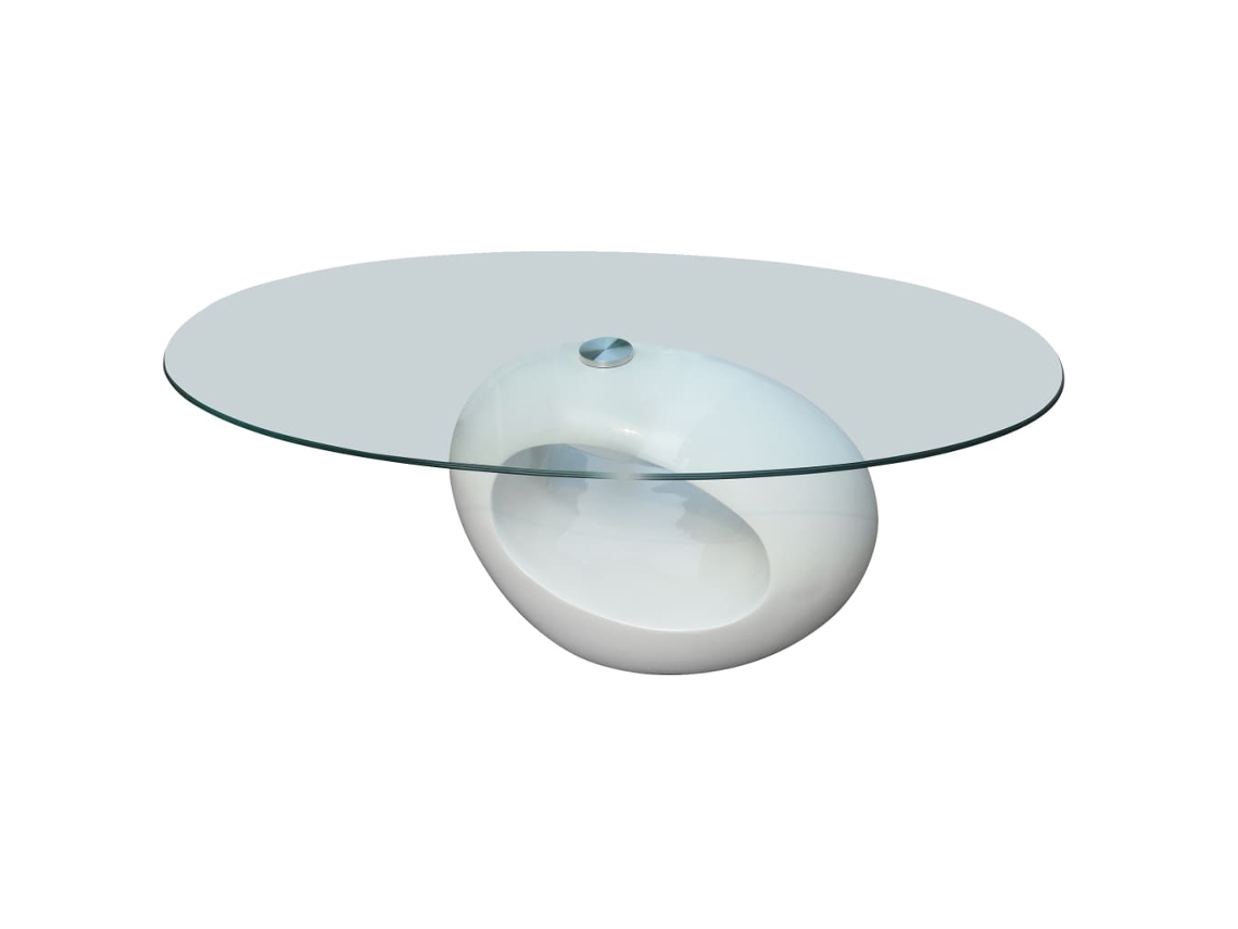 Vidaxl Mesa De Centro Com Tampo Oval De Vidro, Branco Brilhante