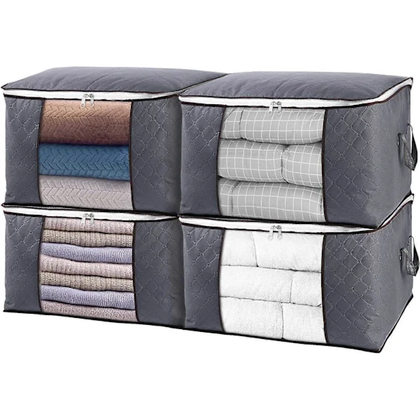 Conjunto De 4 Sacos De Armazenamento Grandes Dobráveis Para Cobertores, Roupas De Cama E Roupas