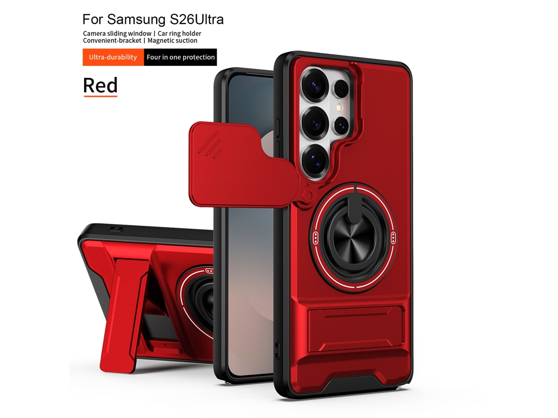 Capa Samsung Com Janela Deslizante E Suporte Duplo.capa Vermelha Samsung S25 Fe (orifício Grande)