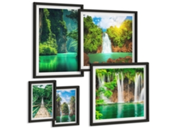 Conjunto De Pinturas Montanhas Em Tons Pastel, Estilo Japonês Moldura Preta Quadros Para O Escritório Espelharte (conjunto De 5 Imagens)