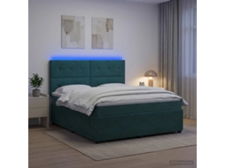 Vidaxl Cama Box Com Led E Colchão Verde-escuro 140 X 190 Cm Veludo