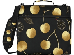 Pasta Moderna Com Zíper, Nas Cores Dourado Cereja E Preto, Com 3 Argolas, Alça De Ombro E Mão, Com Vários Bolsos