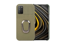 Capa De Celular Xiaomi Poco M3 Com Suporte De Anel E Textura De Lichia Em Couro.