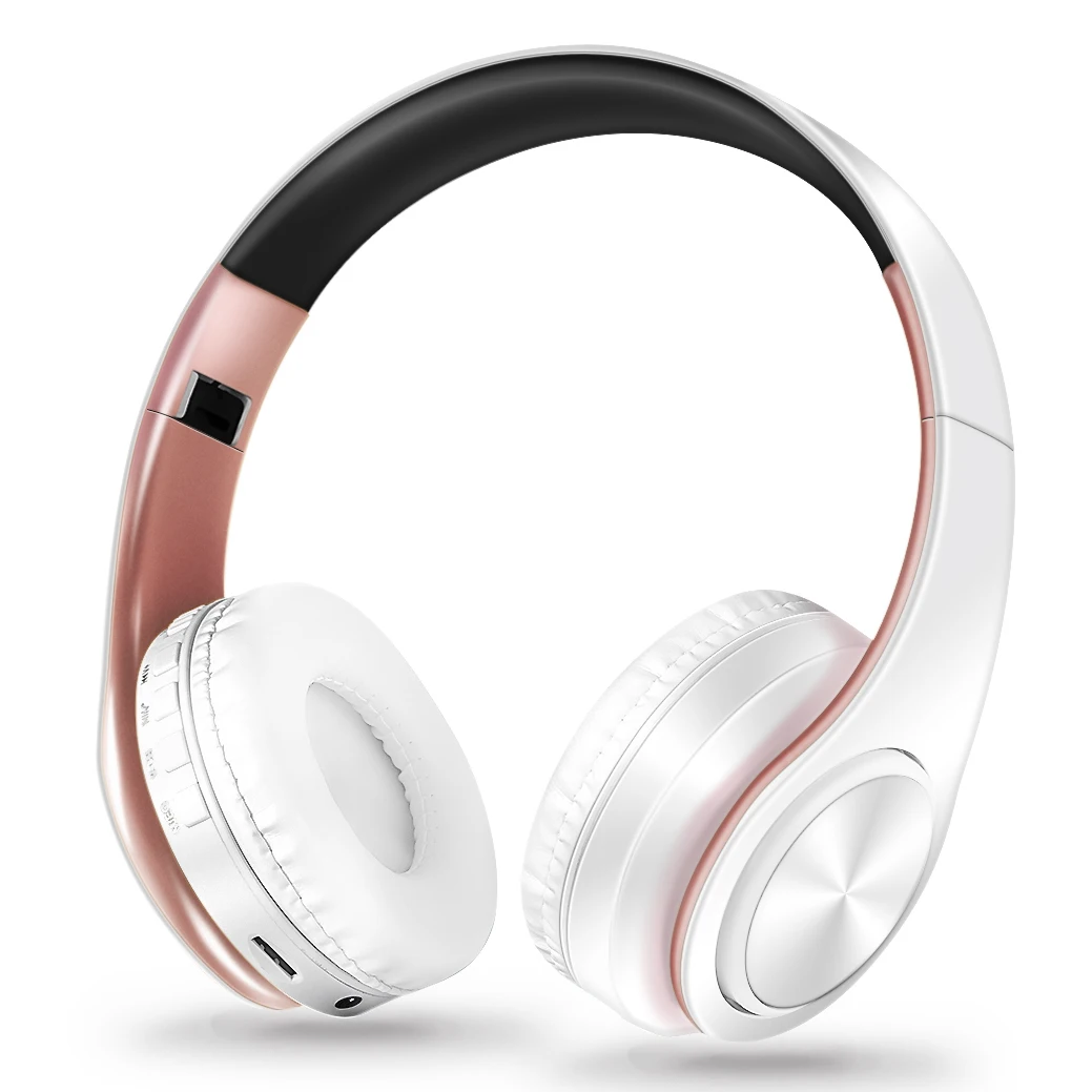 Auriculares Sem Fios Bluetooth Estéreo MDUG com Microfone, Brancos e Dourados, para Jogos