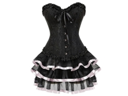 Corset Feminino de Poliéster e Spandex com Brocado Estampado, Bordado e Ossos de Plástico para Uso Diário Preto