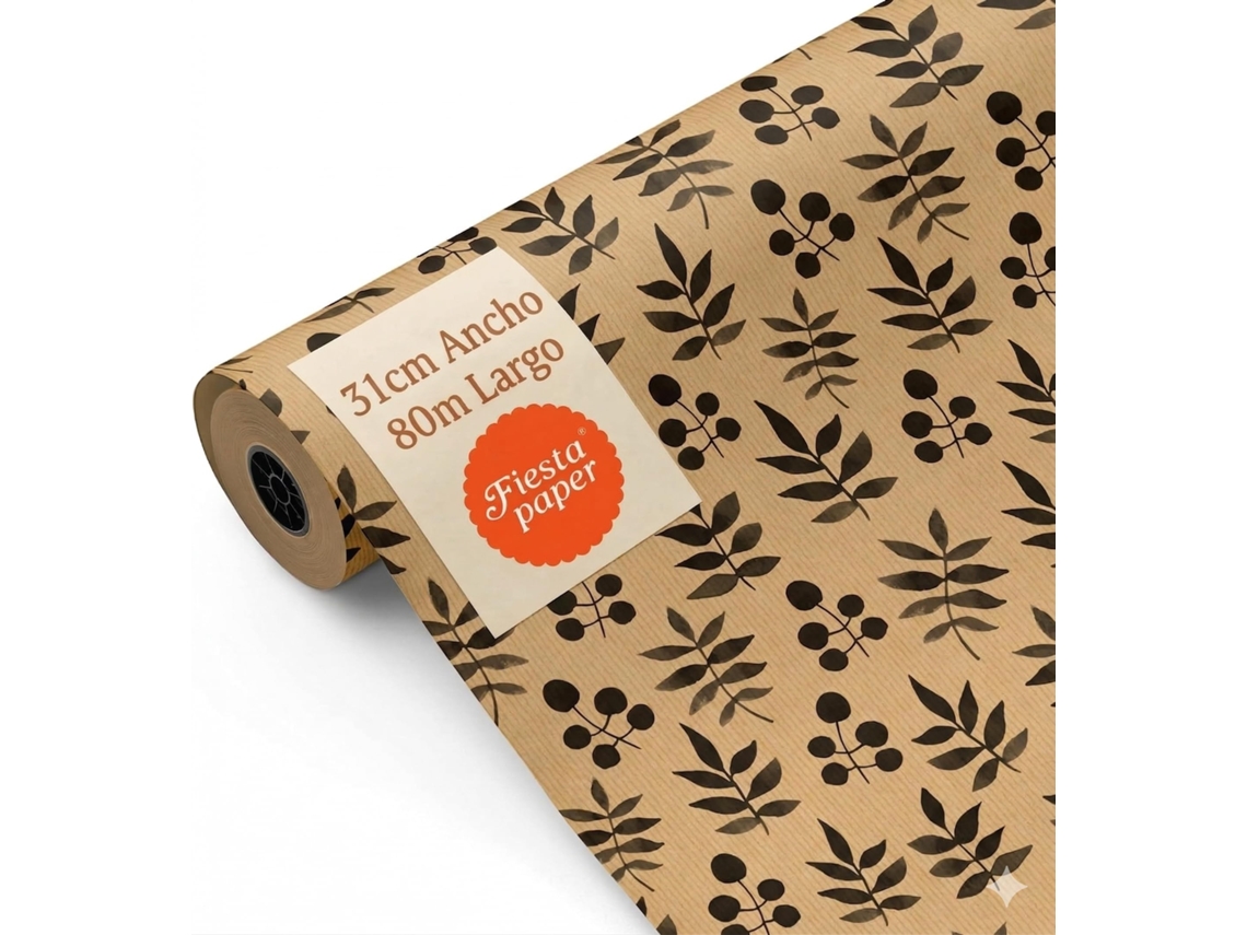 Rollo Papel Regalo Kraft Florcillas 31cm X 80m Bobina Resistente Regalos Eventos - Fp Fiesta Paper