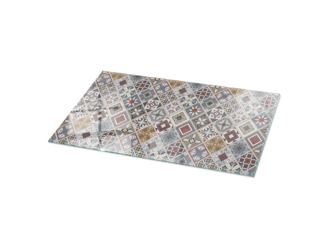 Tampo De Vidro Retangular Espelharte (140x70 Cm - Padrão De Mosaico Com Ornamentos - Cinza)