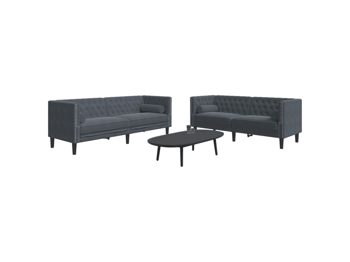 Vidaxl 2 Pcs Conj. De Sofás Chesterfield Com Rolos Veludo Cinza-escuro