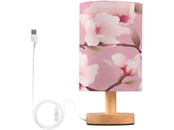 Luminária De Cabeceira Led Pequena Skyshu Com Design Flor Cerejeira, Base De Madeira Antiderrapante E Cúpula Que Não