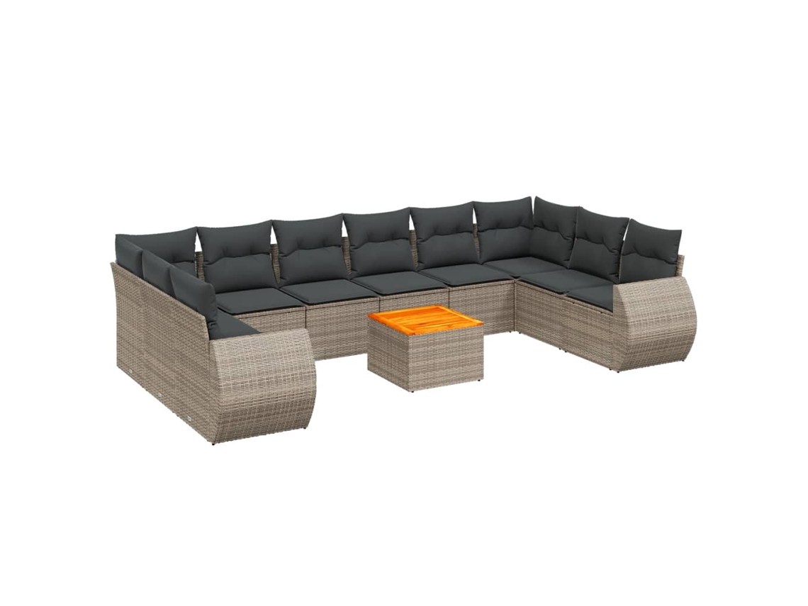 Conjunto de 11 Sofás de Jardim com Almofadões Vime Pe Cinzento MAISON EXCLUSIVE