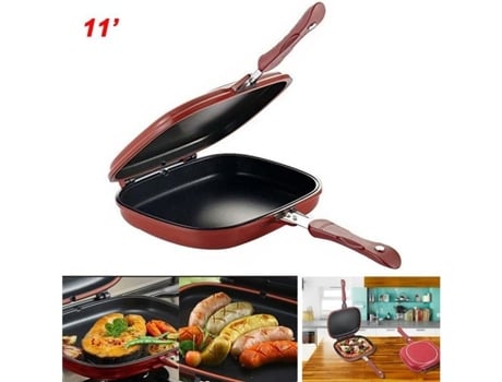 Grelhador antiaderente dupla face com fundo plano - SURENHAP - 28cm - Vermelho - Cabo magnético SURENHAP