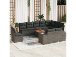 Vidaxl 11 Pcs Conjunto Sofás De Jardim C/ Almofadões Vime Pe Cinzento