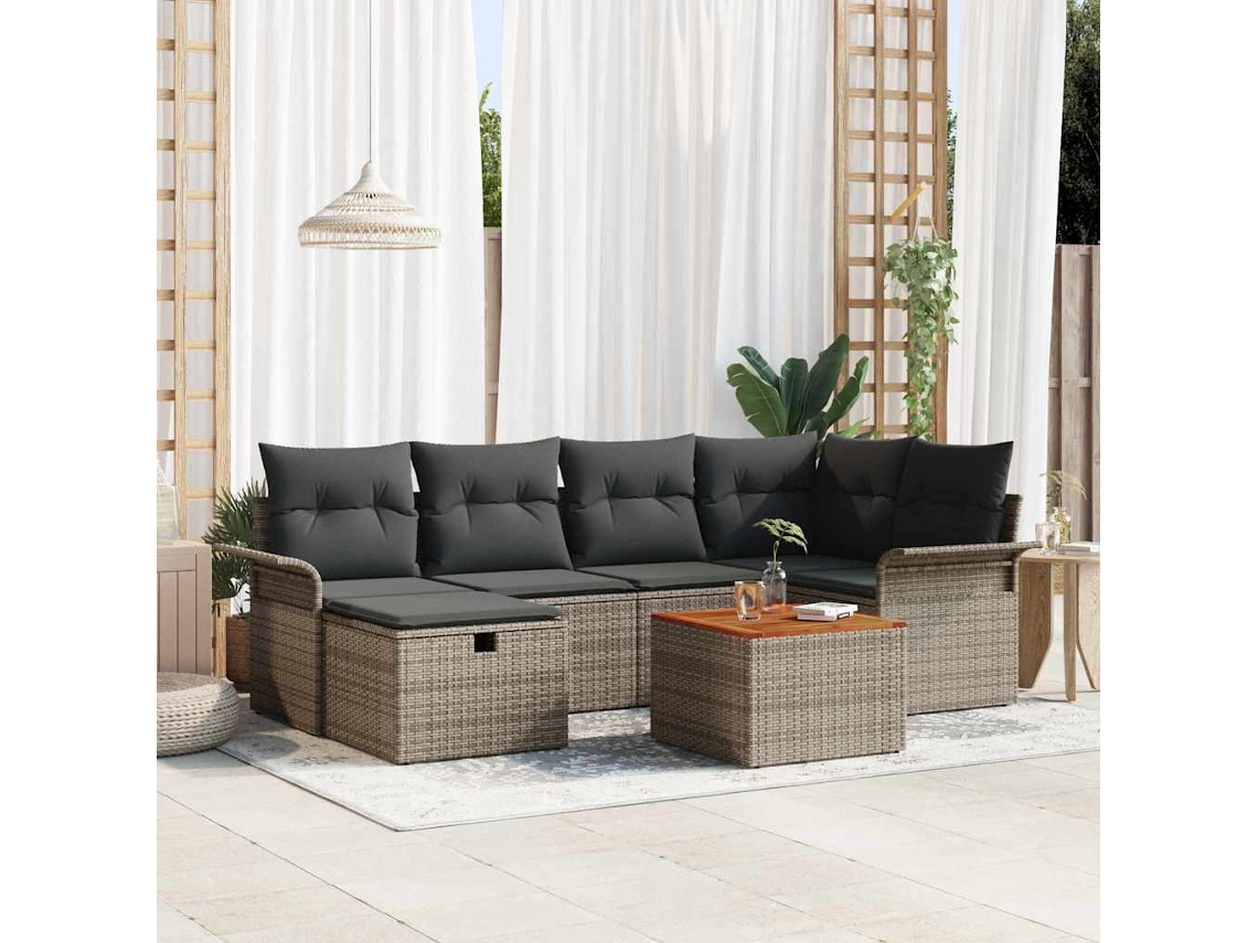 Vidaxl Conjunto De Sofá De Jardim 7 Unid. Cinzeto Rattan Sintético