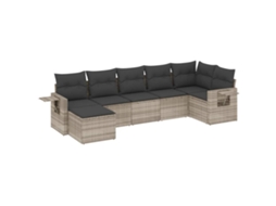 Conjunto 7 sofás jardim com almofadões VIDAXL vime PE cinzento-claro