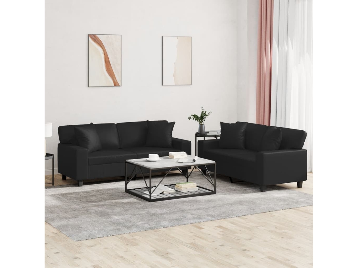 Vidaxl 2 Pcs Conjunto de Sofás Couro Artificial Preto