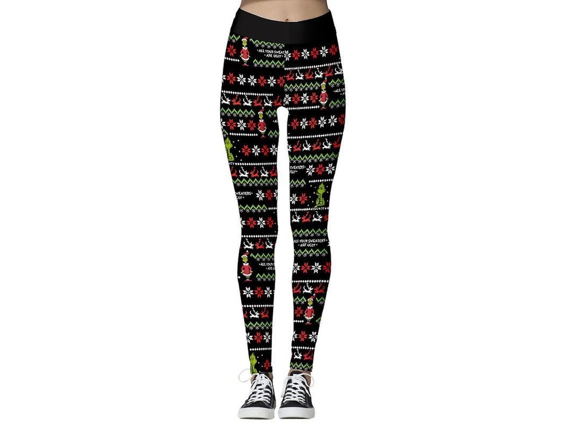 2026 leggings de Natal para Mulher de Cintura Alta Estampados Grinch Listras e Flocos de Neve Elásticos Skinny Presente